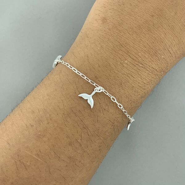 Pulseira Pingente Cauda Sereia/Estrela Mar/Concha 1,7gr Prata 925