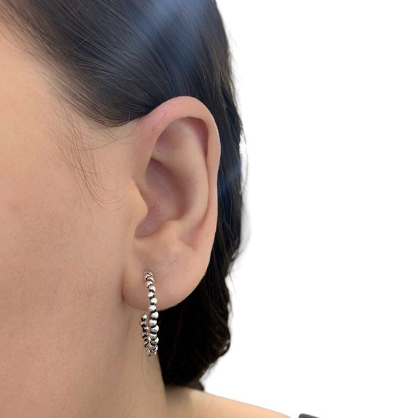 Brinco Argola Prata Legítima 925 Envelhecido com Bolinhas