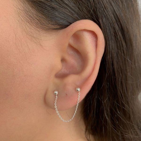 Brinco Ear Line com Bolas 4mm Prata 925