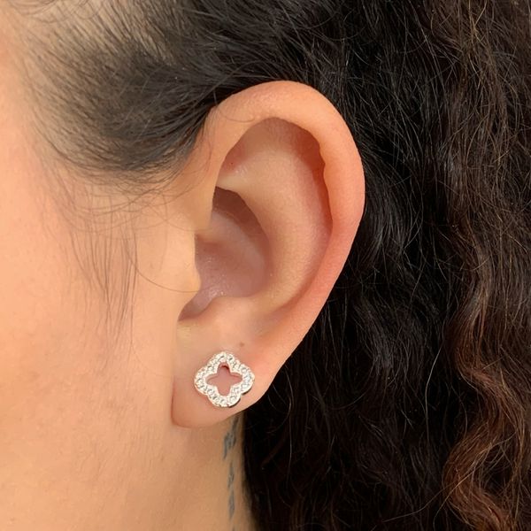 Brinco Prata Legitima 925 Trevo Vazado com Zirconia 