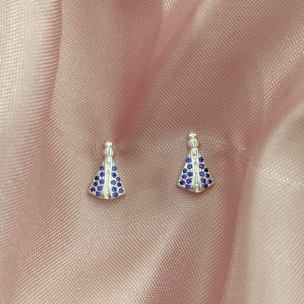 Brinco Nossa Senhora com Zirconia Azul Prata 925