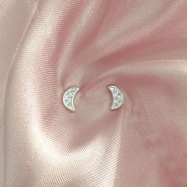 Brinco Lua com Zirconia Prata 925
