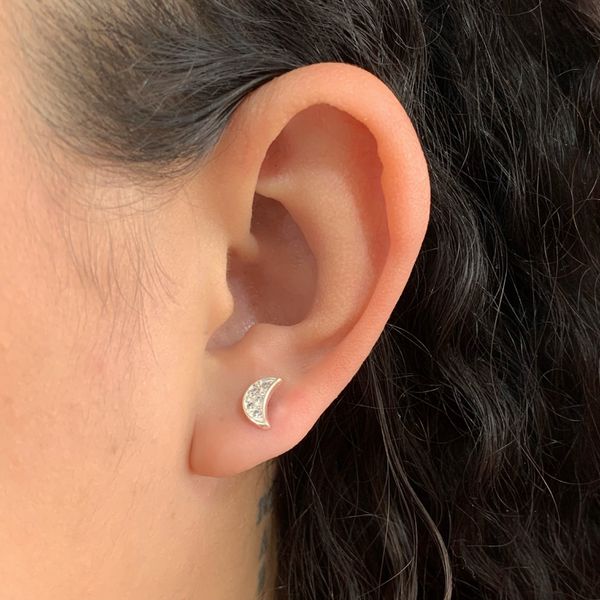 Brinco Prata Legitima 925 Lua com Zirconia