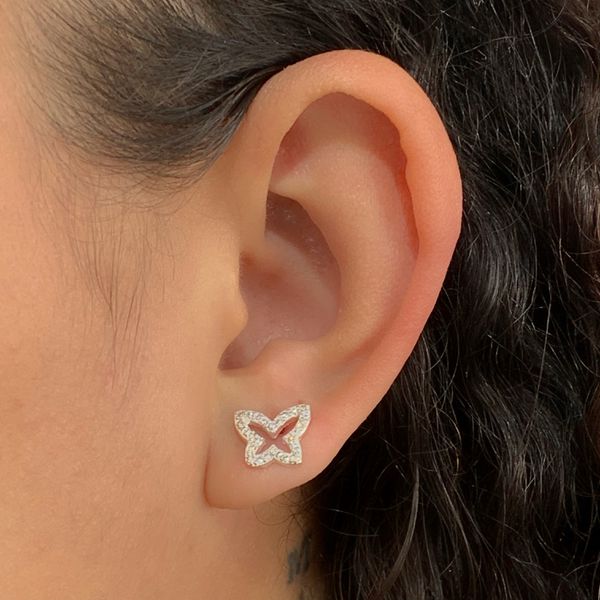 Brinco Prata Legítima 925 Borboleta Vazado com Zirconia