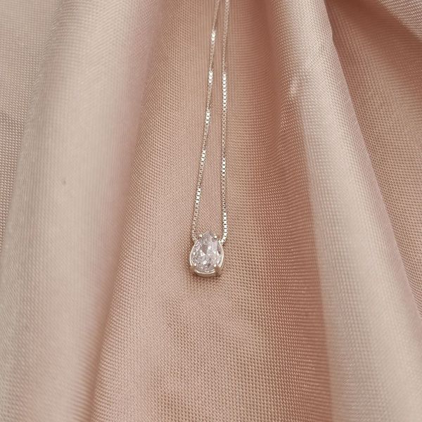 Corrente Ponto Luz Gota Cristal Prata 925