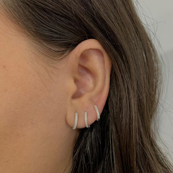 Trio Brincos Prata Legítima 925 Argola Clique Cravejada de Zirconia