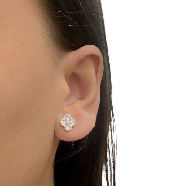 Brinco Prata Legitima 925 Trevo com Zirconia