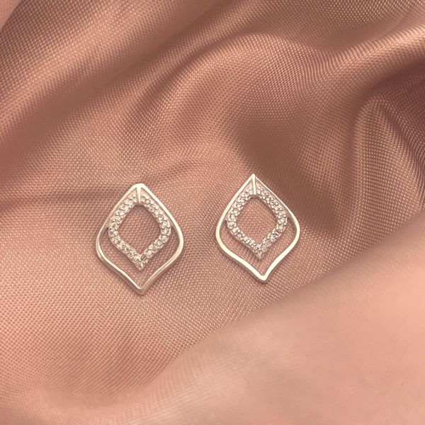 Brinco Losango Duplo com Zirconia Vazado Prata 925