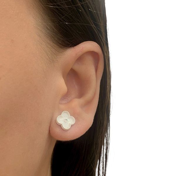 Brinco Prata Legítima 925 Trevo Detalhado Com Zirconia