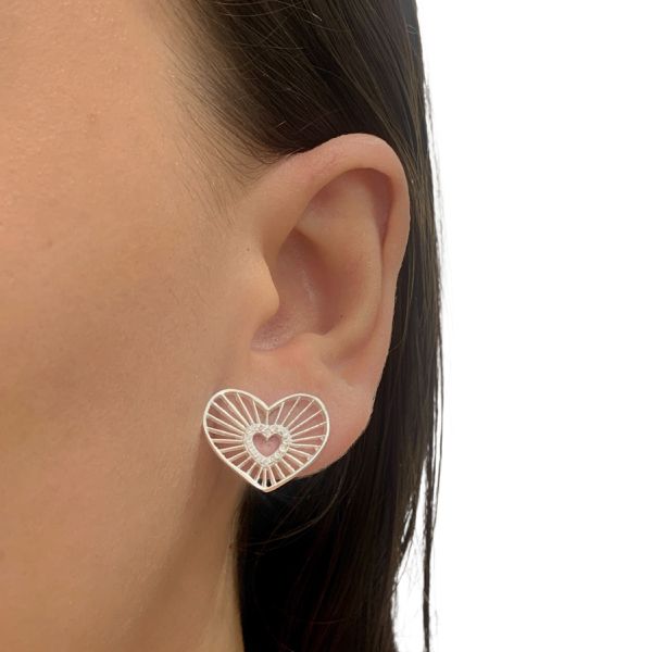 Brinco Prata Legitima 925 Coraçao Vazado e Zirconia