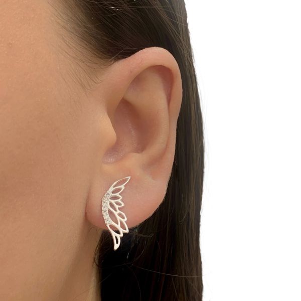 Brinco Prata Legitima 925 Asa Vazada com Zirconia 