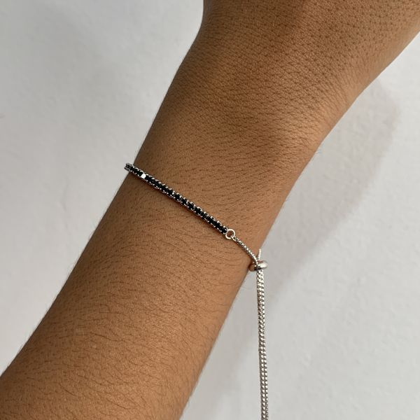 Pulseira Riviera Zirconia Preta Ajustavel Prata 925