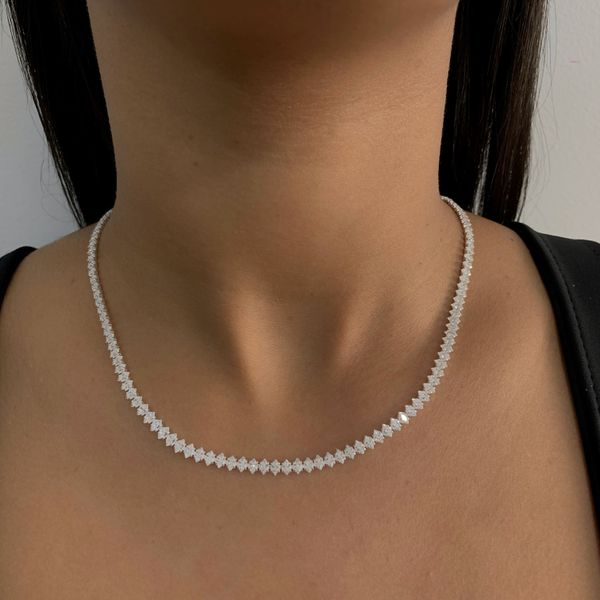 Colar Prata Legitima 925 Riviera Navetes Cristal 