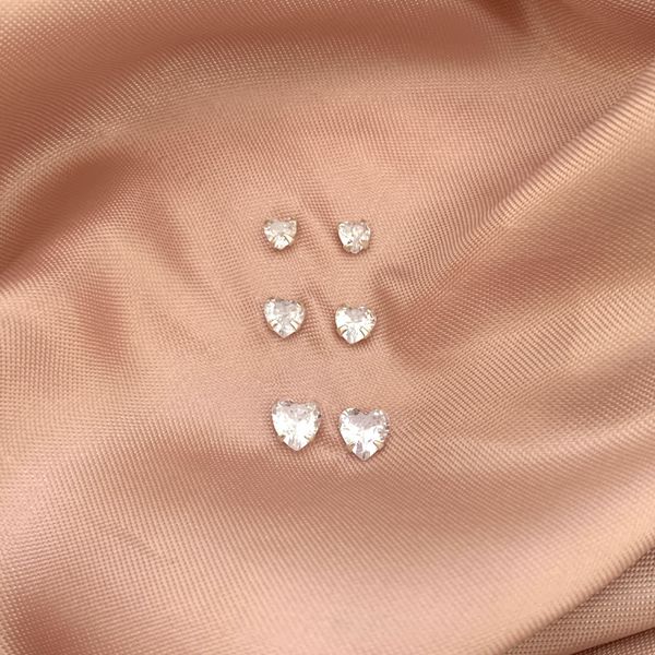 Trio Brinco Coraçao Zirconia Cristal Prata 925