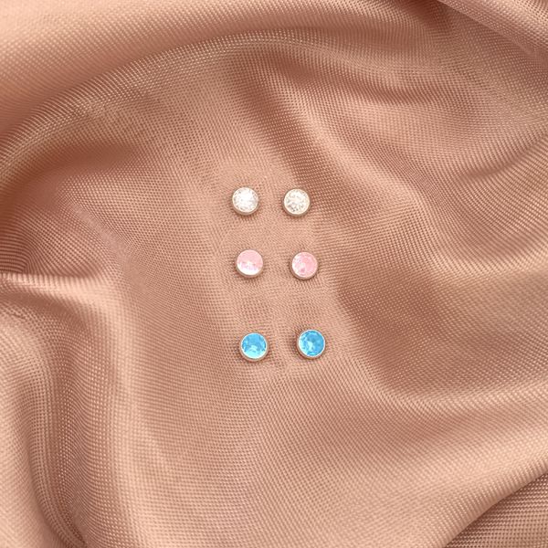 Trio Brinco Redondo Zirconia Colorida Prata 925