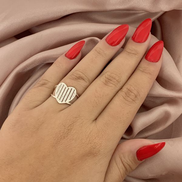 Anel Prata Legitima 925 Coração Com Zircônia 