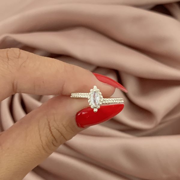 Anel Prata Legitima 925 Navate com Zirconia Aro Pontilhado 