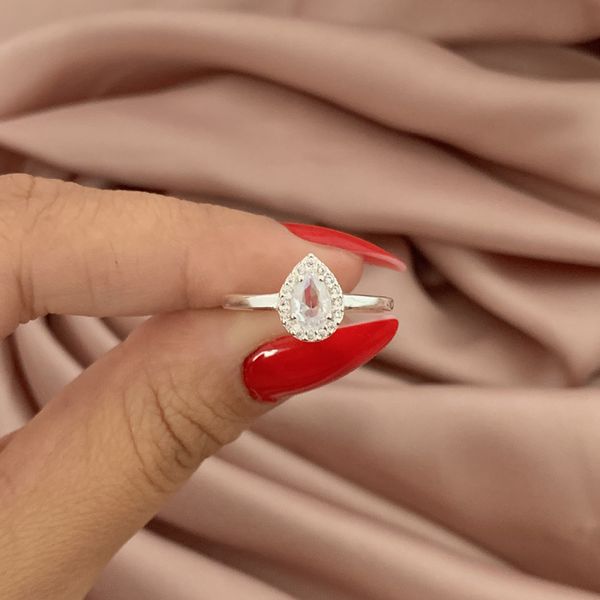 Anel Prata Legitima 925 Gota Com Zirconia Cristal