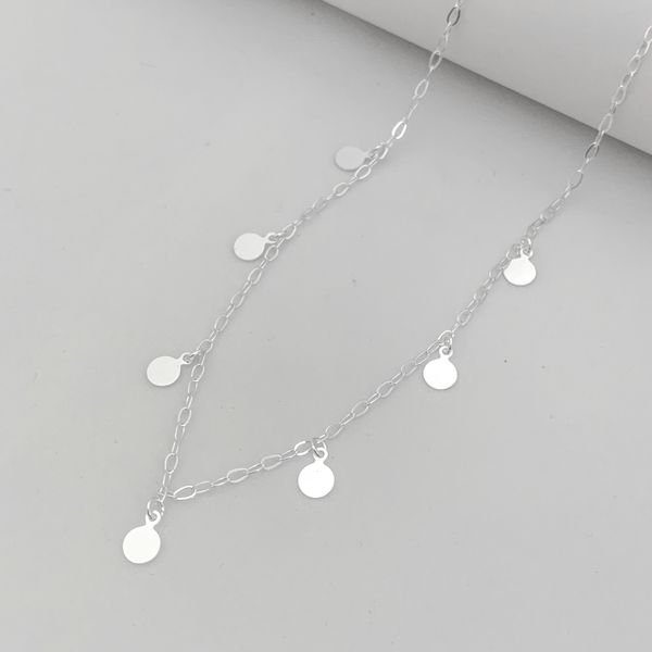 Choker com 7 Pingente Medalhas Lisas 2,9gr Prata 925