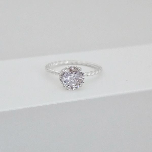 Anel Prata Legítima 925 Estilo Solitario Aro Torcido com Zirconia