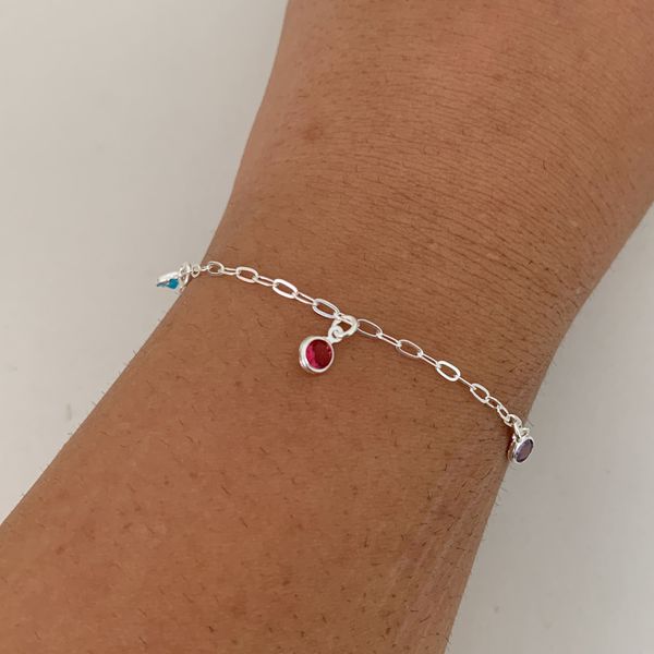 Pulseira Pingentes Redondos Zirconia Coloridas Prata 925