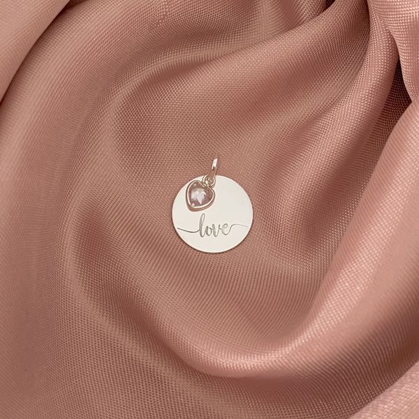 Pingente Redondo Love com Zirconia Coração Cristal Prata 925