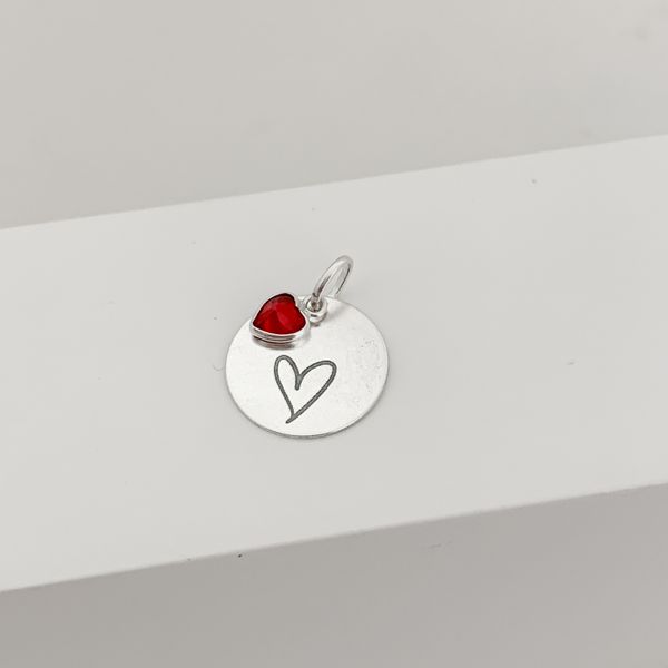 Pingente Redondo Prata Legitima 925 Coração com Zirconia Vermelha