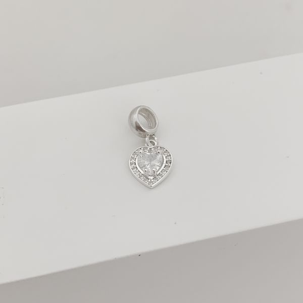 Berloque Coração com Zirconia Cravejada Prata 925