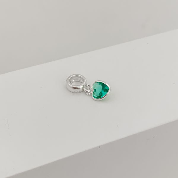 Berloque Coração Zirconia Verde Prata 925