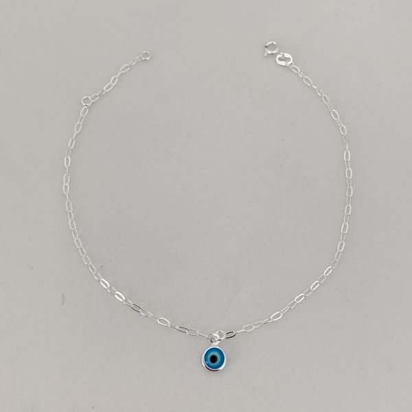 Tornozeleira Prata Legítima 925 Pingente Olho Grego