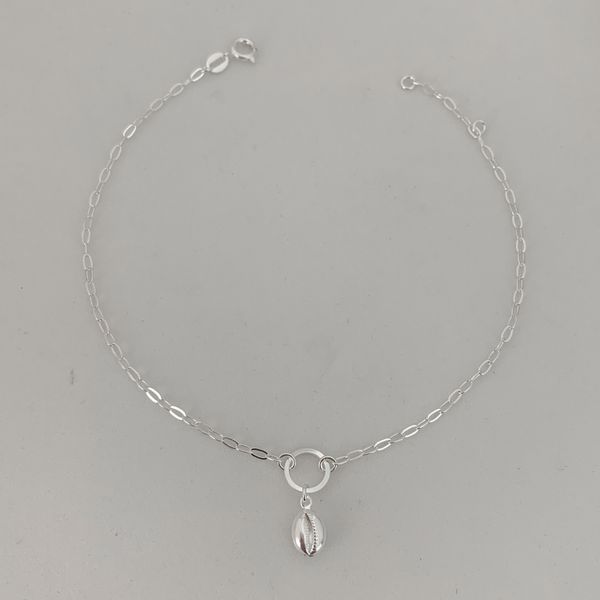 Tornozeleira Prata Legítima 925 Pingente Circulo e Búzios