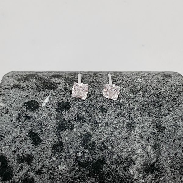 Brinco Carrê Zirconia Cristal 4x4mm Prata 925