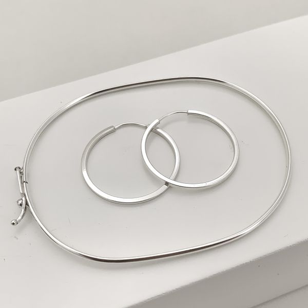 Kit Bracelete Fio 2mm Anatômico e Argola Redonda Fio Quadrado 2,5cm Prata 925