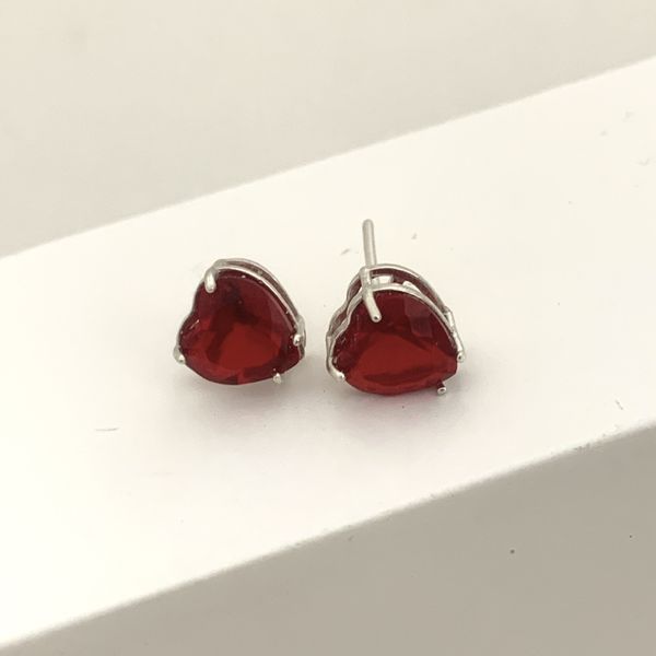 Brinco Prata Legítima 925 Zircônia Coração Vermelho 