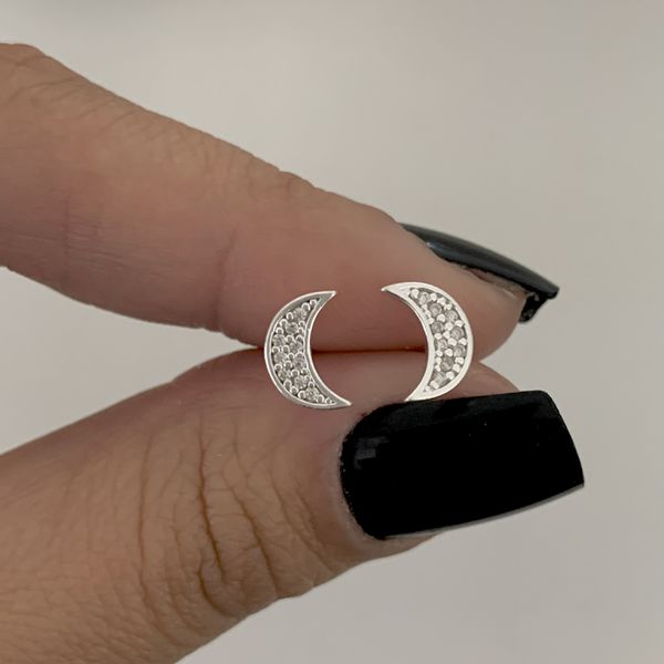 Brinco Lua Cravejado de Zircônia Prata 925