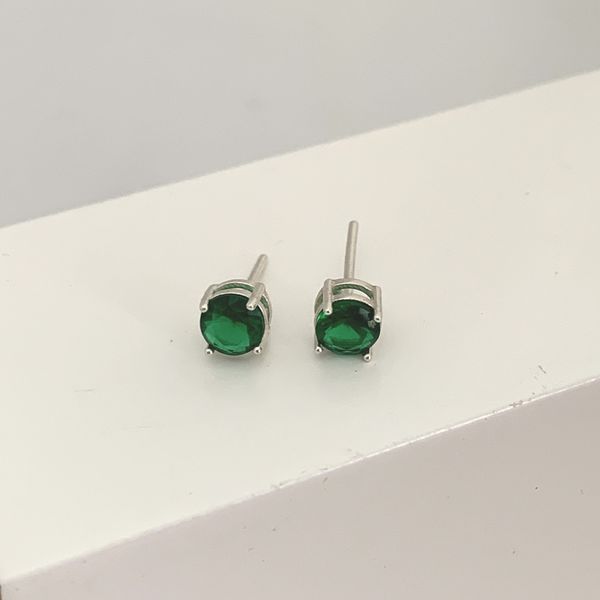 Brinco Solitário Zircônia Verde Esmeralda Prata 925