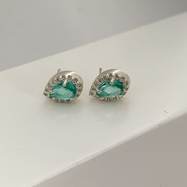 Brinco Prata Legítima 925 Gota Verde Turmalina Com Zirconia 