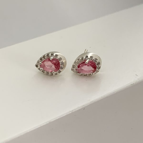 Brinco Gota Rosa Cereja Com Zirconia Prata 925
