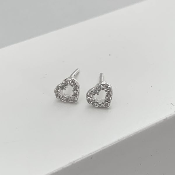 Brinco Prata Legítima 925 Baby Coraçao com Zirconia Vazado 