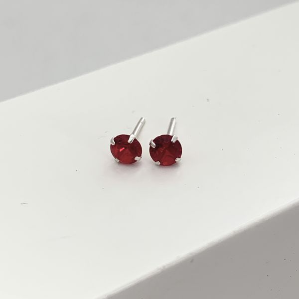 Brinco Prata Legítima 925 Baby 5mm Zirconia Vermelha 