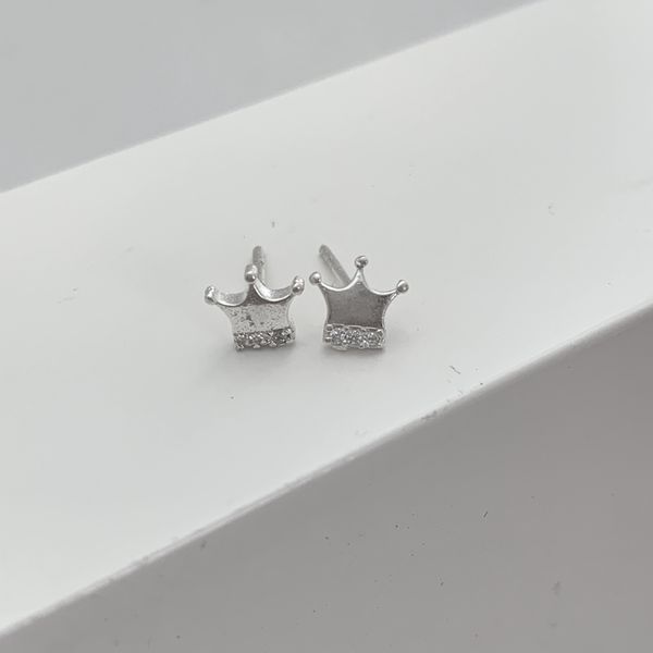 Brinco Prata Legítima 925 Coroa Com Zircônia Infantil 