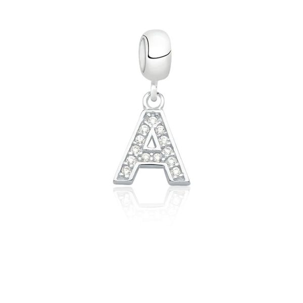 Berloques Letras Iniciais Zirconia Cristal Prata 925 