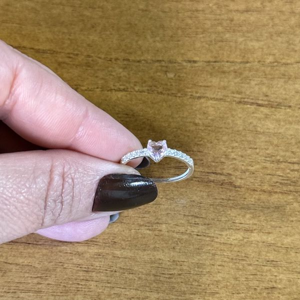 Anel Prata Legitima 925 Meia Aliança com Zirconia de Coração 5 milímetros Rosa Claro