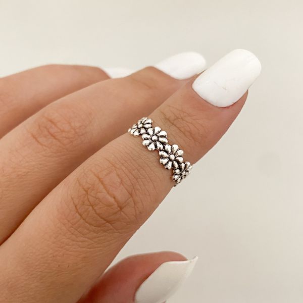 Anel Prata Legitima 925 Flores Ajustável Ponde de Dedo Falange Indiano