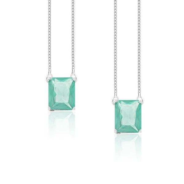 Escapulário Prata Legítima com Zircônia Verde Água Colar 60 cm 