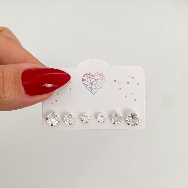 Trio Brincos Prata Legitima 925 Solitário 4/5/6 milímetros