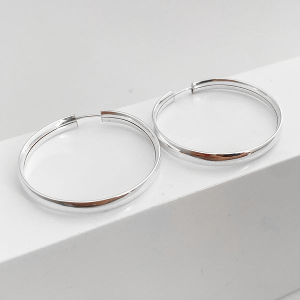 Brinco Argola Prata Legitima 925 4mm 3,5cm Fecho Encaixe