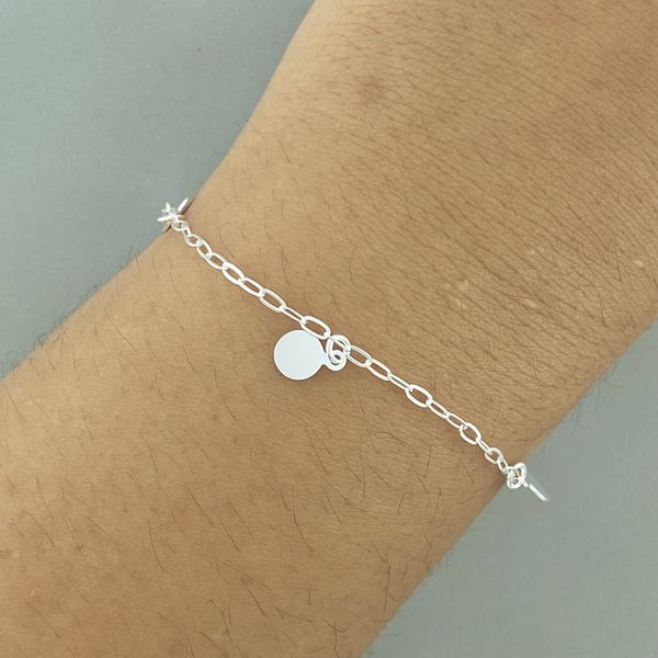 Pulseira Prata Legitima 925 5 Pingentes Medalha Lisa 1,7gr