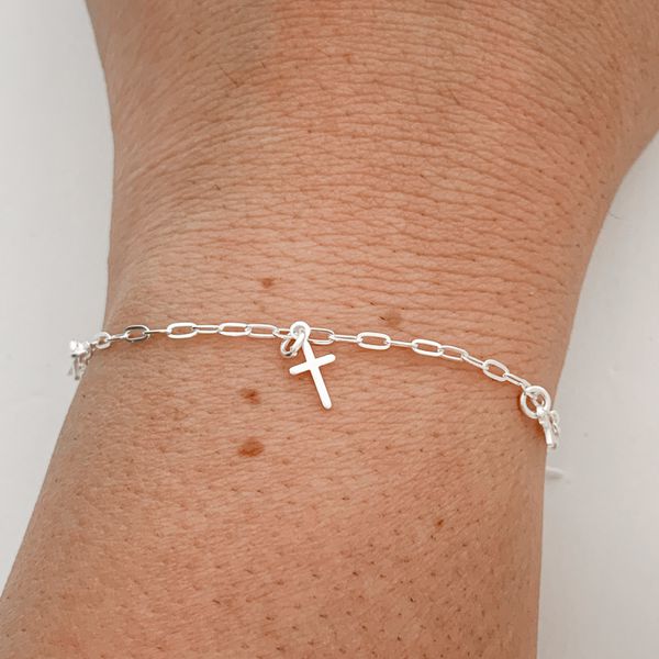 Pulseira Prata Legitima 925 5 Pingentes Cruz Lisa 1,4gr