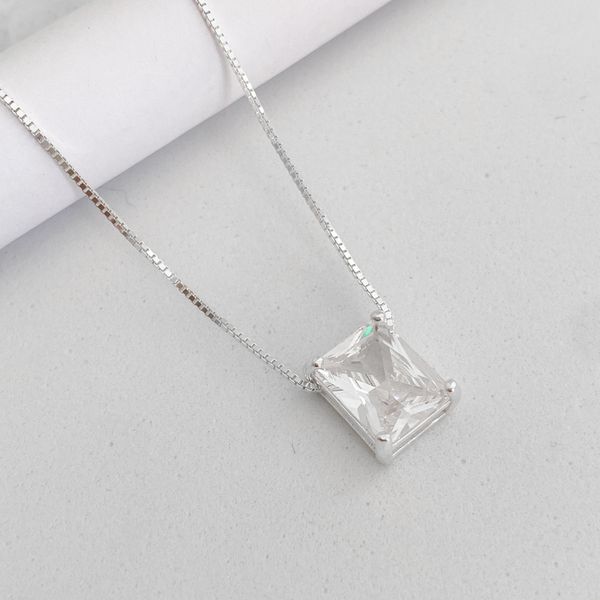 Corrente Prata Legitima 925 Veneziana 50cm com Pingente Caixa Alta Cristal